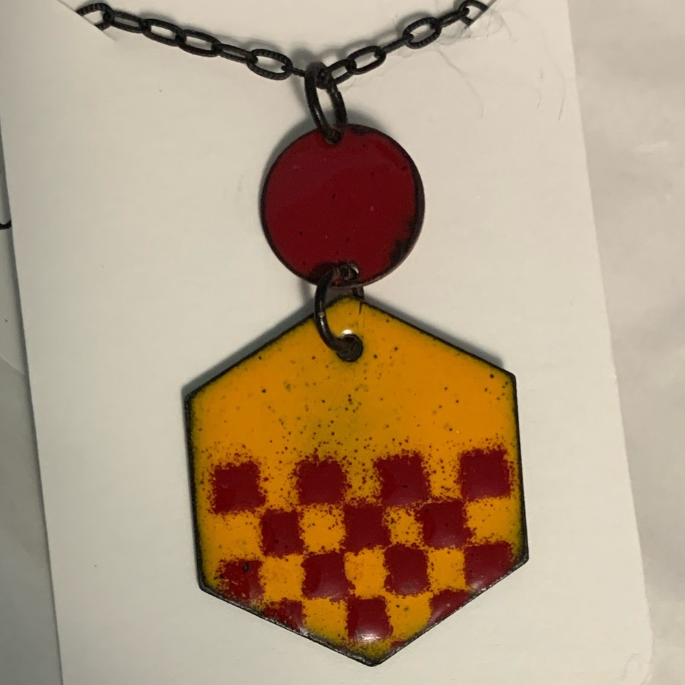 Red and Yellow Geometric Pendant Necklace